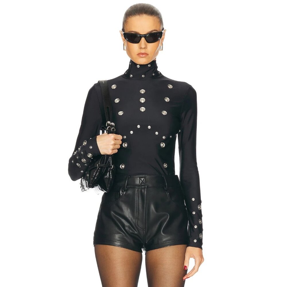 Coperni Snaps Turtleneck Top in Black Long Sleeve